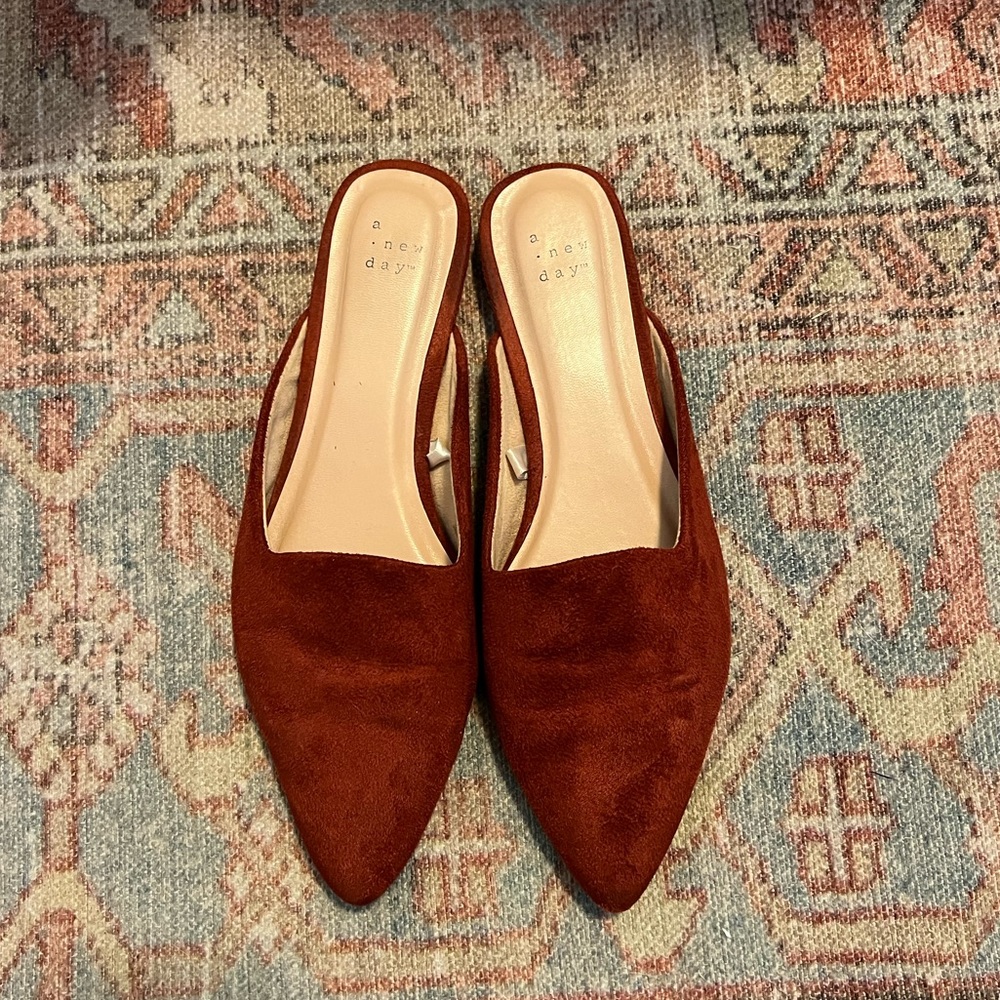 A New Day Rust Suede Mules Size 8.5